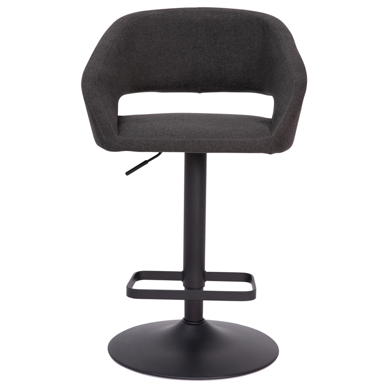 Charcoal Fabric Adjustable Height Barstool with Rounded Mid-Back and Black Base