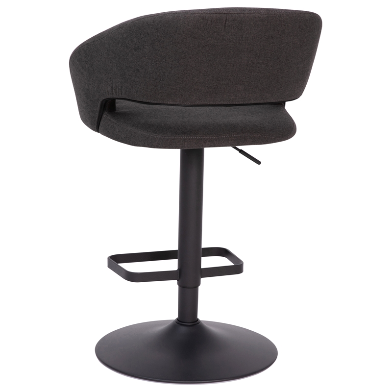 Charcoal Fabric Adjustable Height Barstool with Rounded Mid-Back and Black Base