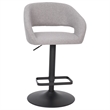 Gray Fabric Adjustable Height Barstool with Rounded Mid-Back and Black Base