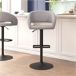 Gray Fabric Adjustable Height Barstool with Rounded Mid-Back and Black Base
