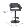 Gray Fabric Adjustable Height Barstool with Rounded Mid-Back and Black Base