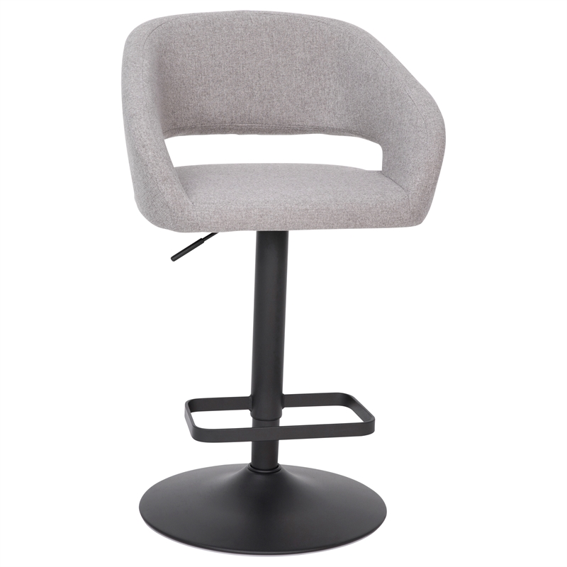 Gray Fabric Adjustable Height Barstool with Rounded Mid-Back and Black Base