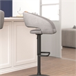Gray Fabric Adjustable Height Barstool with Rounded Mid-Back and Black Base