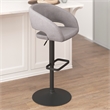 Gray Fabric Adjustable Height Barstool with Rounded Mid-Back and Black Base