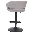 Gray Fabric Adjustable Height Barstool with Rounded Mid-Back and Black Base