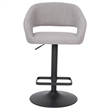 Gray Fabric Adjustable Height Barstool with Rounded Mid-Back and Black Base
