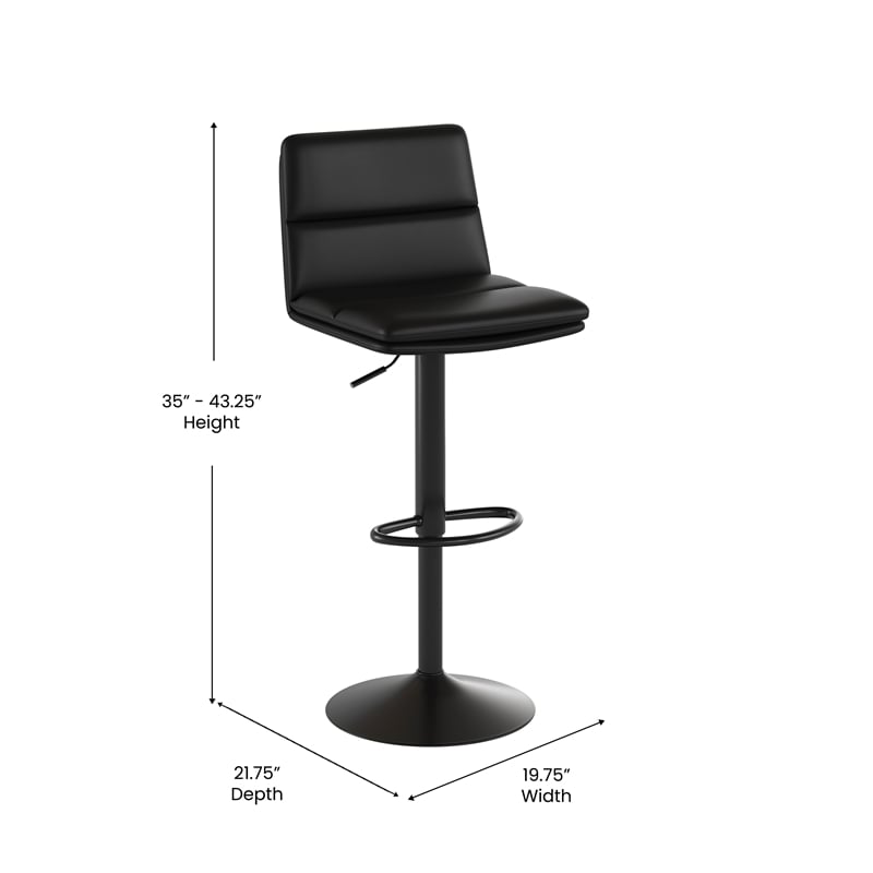 Set of 2 Commercial Armless Adjustable Height Barstools in Black LeatherSoft