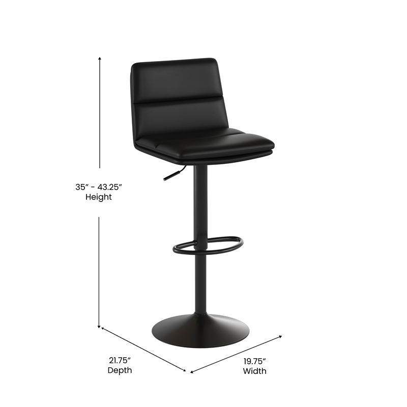 Set of 2 Commercial Armless Adjustable Height Barstools in Black LeatherSoft