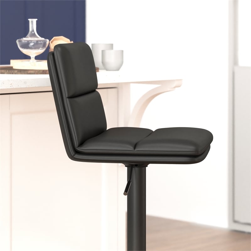 Set of 2 Commercial Armless Adjustable Height Barstools in Black LeatherSoft