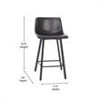 Set of 2 Commercial Armless Metal Counter Stools - Black LeatherSoft