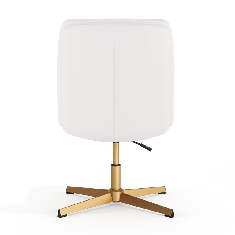 Commercial Mid-Back Padded LeatherSoft Swivel Office Chair in White/Gold