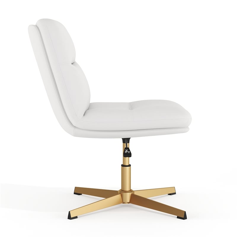 Commercial Mid-Back Padded LeatherSoft Swivel Office Chair in White/Gold