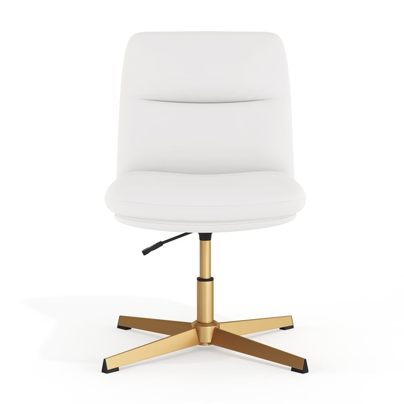 Commercial Mid-Back Padded LeatherSoft Swivel Office Chair in White/Gold