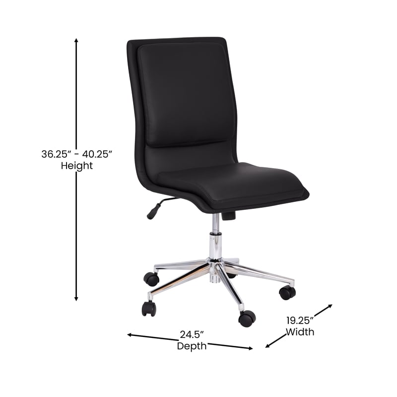 Mid-Back Armless Office Task Chair with Chrome 5-Star Base in Black LeatherSoft