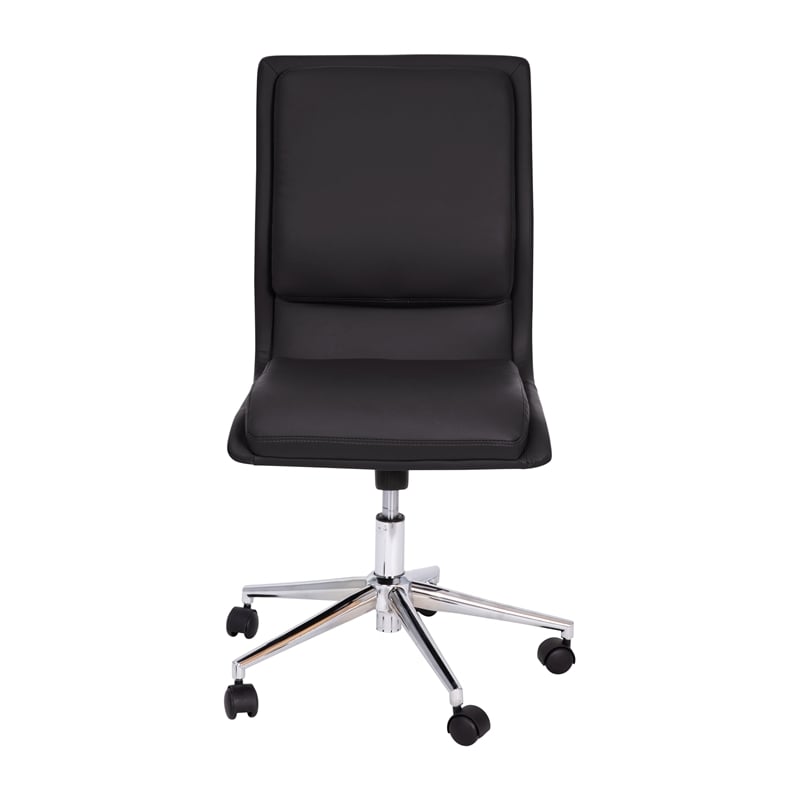 Mid-Back Armless Office Task Chair with Chrome 5-Star Base in Black LeatherSoft