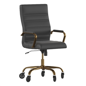 Executive Chair with Gold Frame & Arms on Skate Wheels - Black LeatherSoft