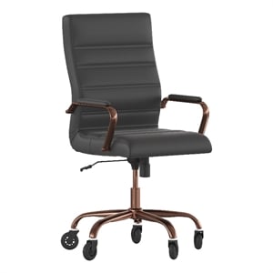 Executive Chair with Rose Gold Frame & Arms on Skate Wheels - Black LeatherSoft