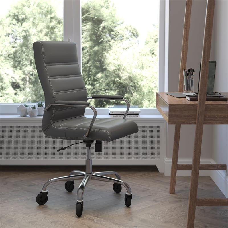 Executive Chair with Chrome Frame & Arms on Skate Wheels - Gray LeatherSoft