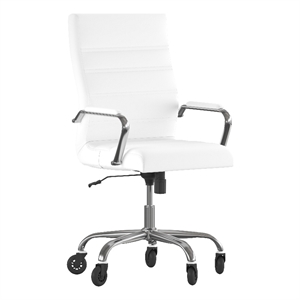 Executive Chair with Chrome Frame & Arms on Skate Wheels - White LeatherSoft
