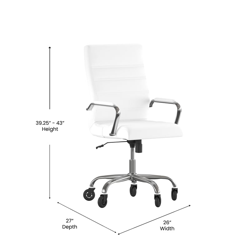 Executive Chair with Chrome Frame & Arms on Skate Wheels - White LeatherSoft