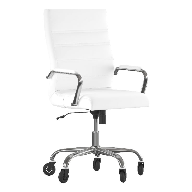 Executive Chair with Chrome Frame & Arms on Skate Wheels - White LeatherSoft