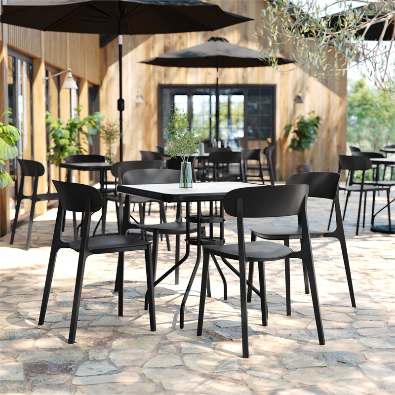 Commercial All-Weather Resin Patio Stack Chair with Contoured Backrest