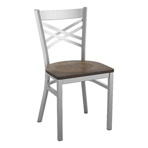 Silver Antique Clear Coat &quotX&quot Back Metal Restaurant Chair-AQ Copper Wood Seat
