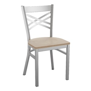 Silver Antique Clear Coat &quotX&quot Back Metal Restaurant Chair-AQ White Wood Seat