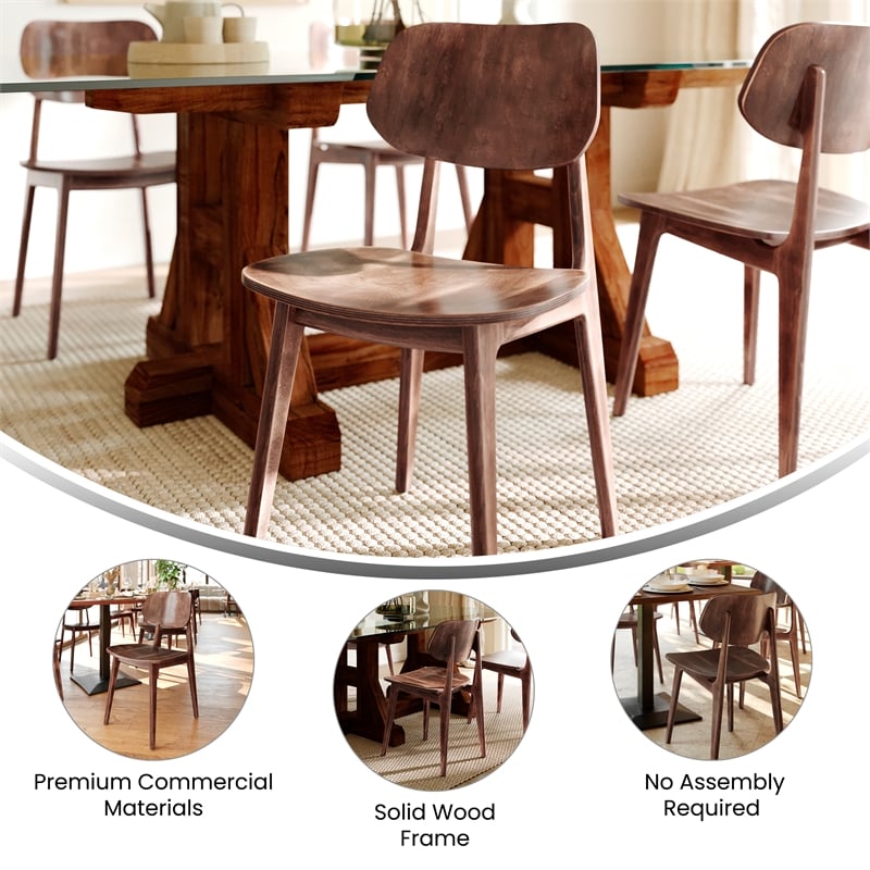 Commercial Solid Wood Dining Chair with Curved Backrest in Antique Copper