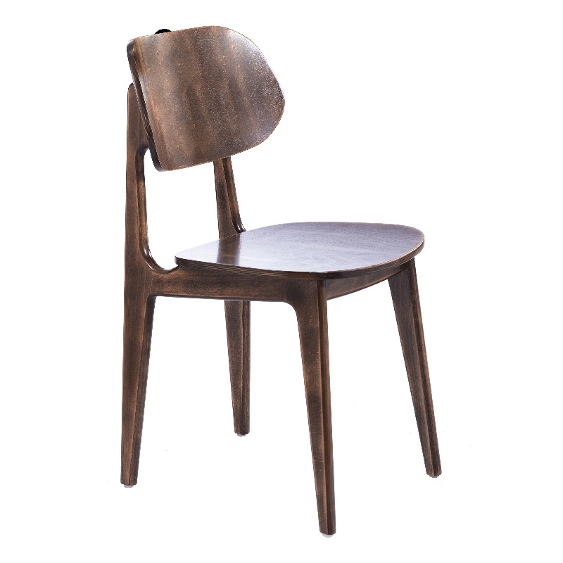Commercial Solid Wood Dining Chair with Curved Backrest in Antique Copper