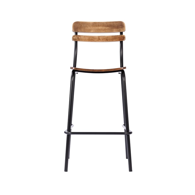 Commercial Solid Wood Bar Stool with Black Frame and Antique Copper Finish