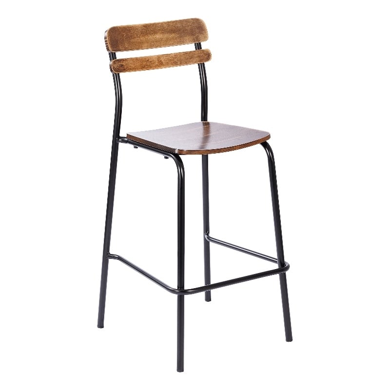 Commercial Solid Wood Bar Stool with Black Frame and Antique Copper Finish