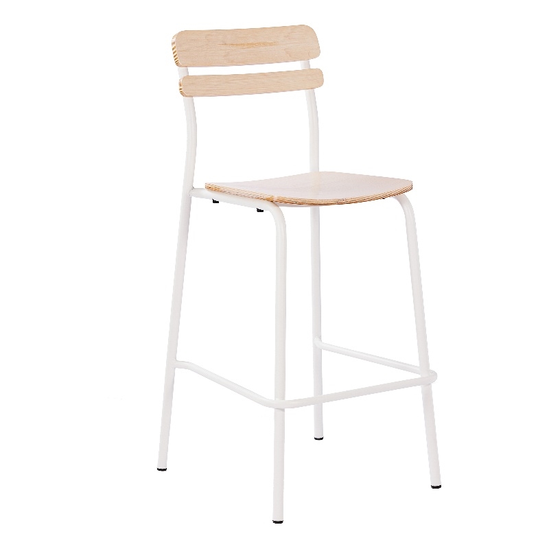 Commercial Solid Wood Bar Stool with White Frame and Antique White Finish