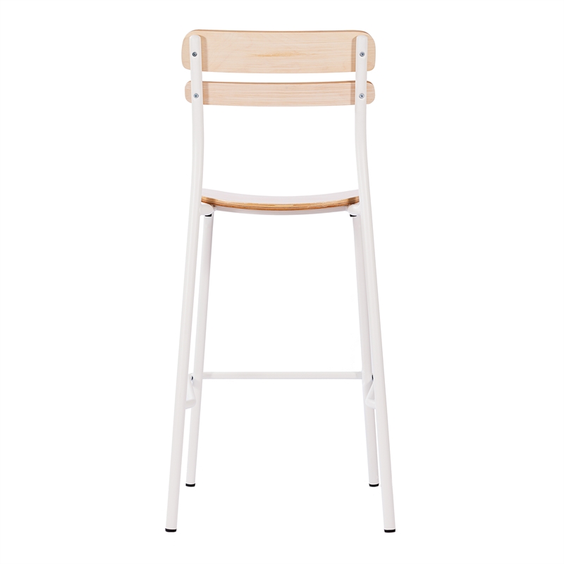 Commercial Solid Wood Bar Stool with White Frame and Antique White Finish