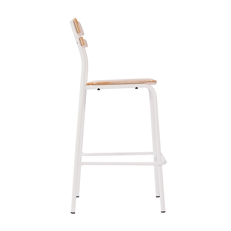 Commercial Solid Wood Bar Stool with White Frame and Antique White Finish