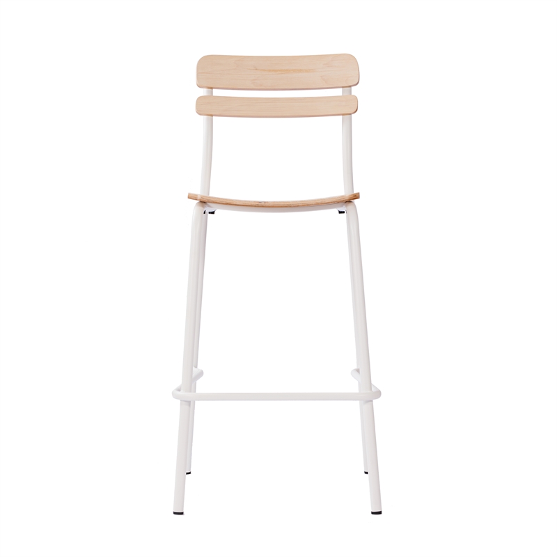 Commercial Solid Wood Bar Stool with White Frame and Antique White Finish