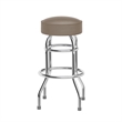 Backless Double Ring Chrome Swivel Barstool with Beige Vinyl Seat