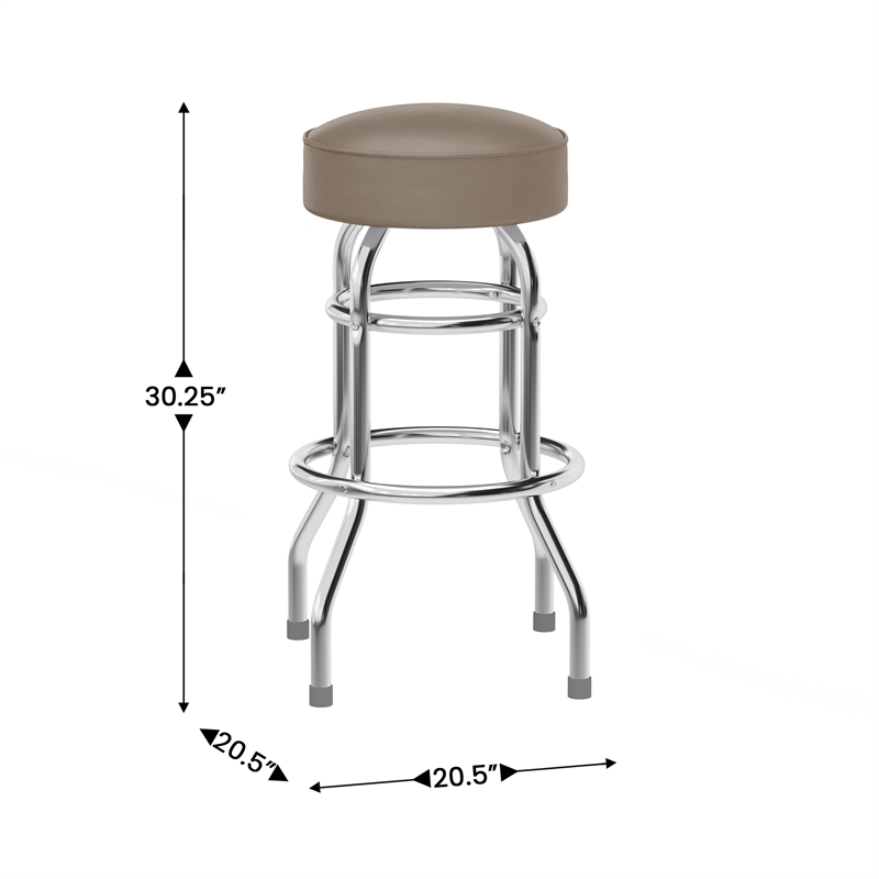 Backless Double Ring Chrome Swivel Barstool with Beige Vinyl Seat