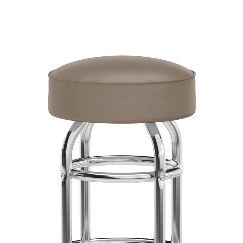 Backless Double Ring Chrome Swivel Barstool with Beige Vinyl Seat