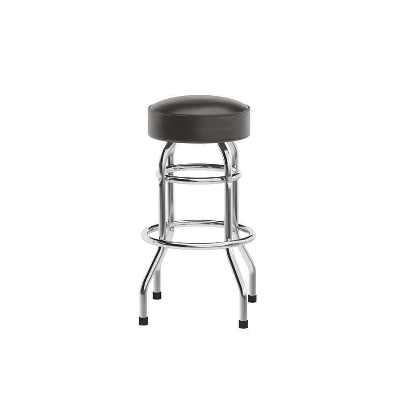 Backless Double Ring Chrome Swivel Barstool with Dark Brown Vinyl Seat