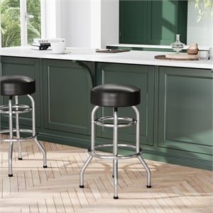 Backless Double Ring Chrome Swivel Barstool with Dark Brown Vinyl Seat