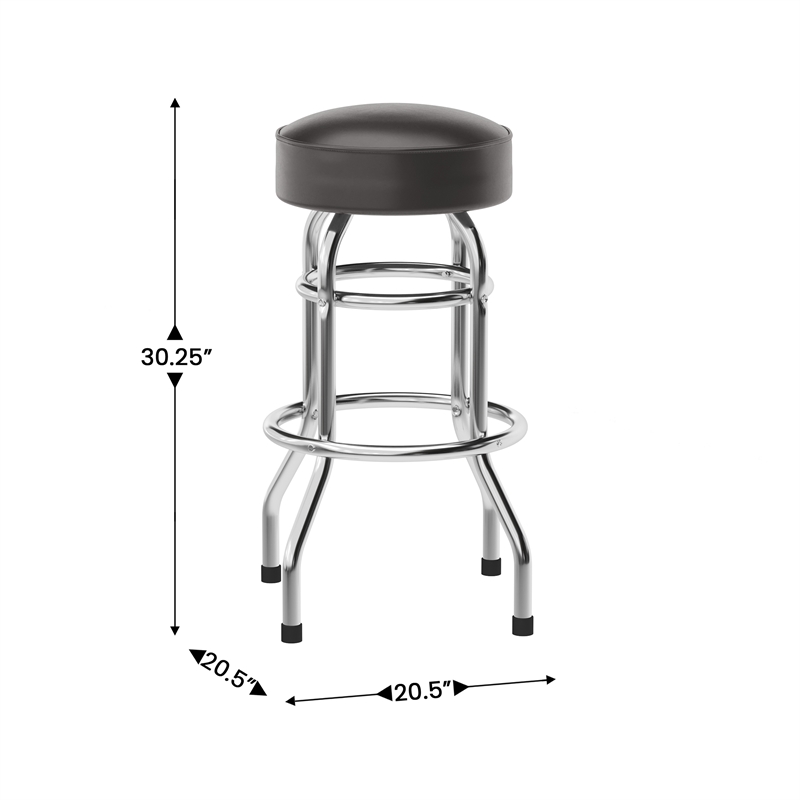 Backless Double Ring Chrome Swivel Barstool with Dark Brown Vinyl Seat
