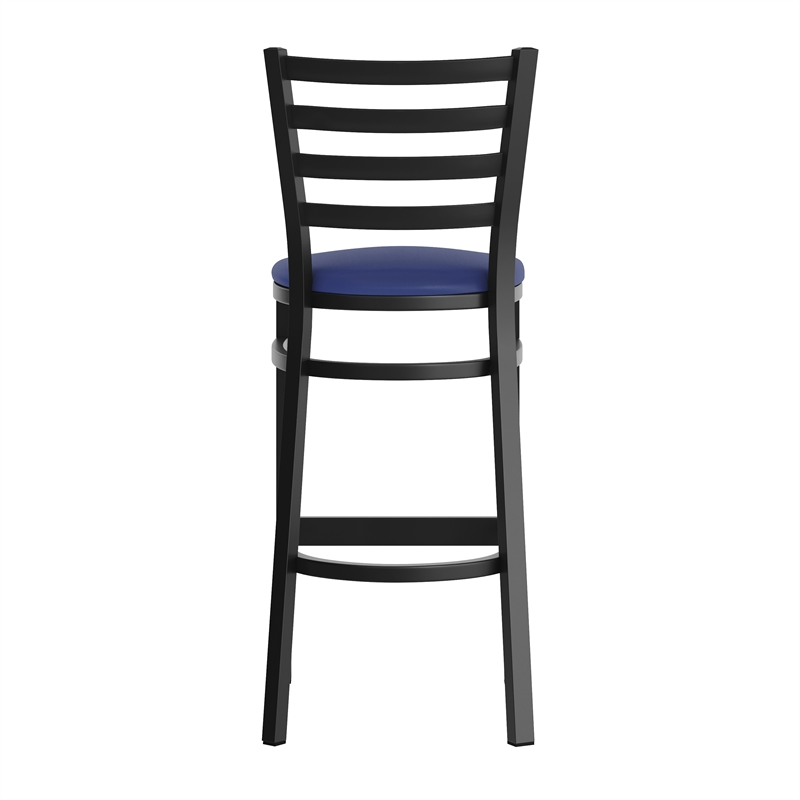 Flash Furniture Black Ladder Back Metal Restaurant Barstool - Blue Vinyl Seat