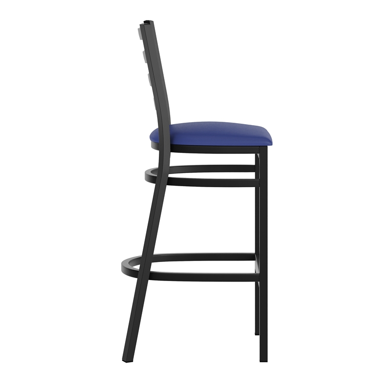 Flash Furniture Black Ladder Back Metal Restaurant Barstool - Blue Vinyl Seat