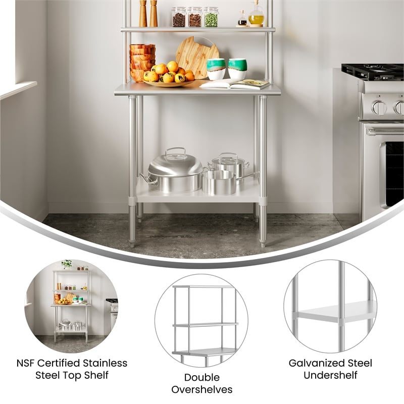 Commercial Stainless Steel Work Table with 2 Overshelves and 1 Undershef-24x36