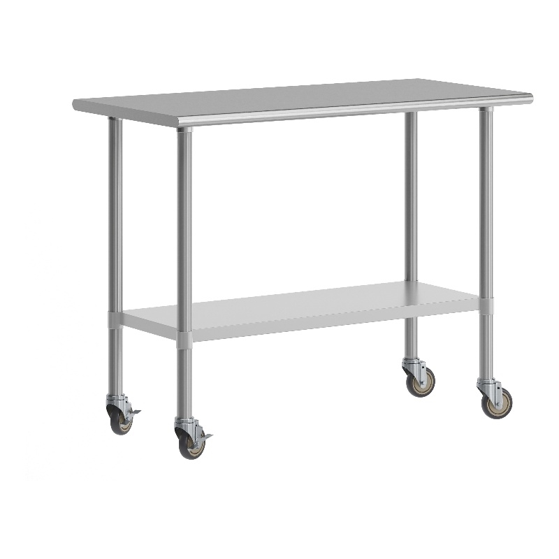 Commercial Stainless Steel 18 Gauge Work Table with Undershelf and Casters-24x48