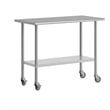 Commercial Stainless Steel 18 Gauge Work Table with Undershelf and Casters-24x48