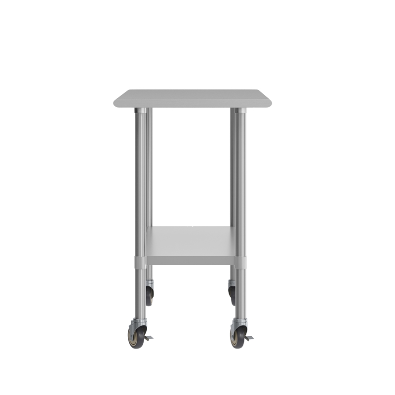 Commercial Stainless Steel 18 Gauge Work Table with Undershelf and Casters-24x48