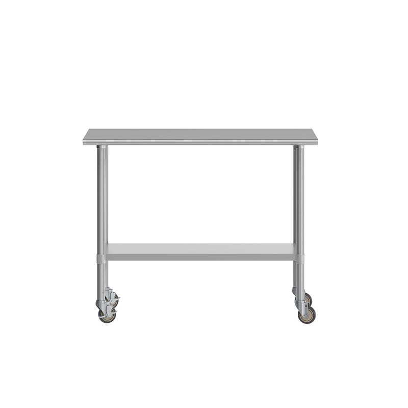 Commercial Stainless Steel 18 Gauge Work Table with Undershelf and Casters-24x48