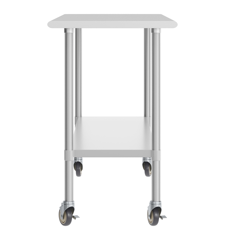 Commercial Stainless Steel 18 Gauge Work Table with Undershelf and Casters-24x72